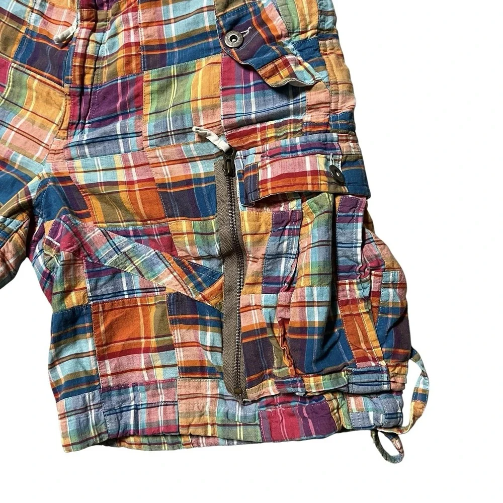 Polo Ralph Lauren Madras Patchwork Cargo Shorts Mens 34 Plaid Y2K 9